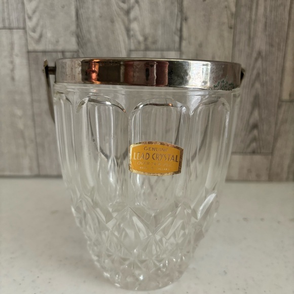 Lead crystal made in England Cut Glass Silver Plated small Ice Bucket With Handl - Picture 1 of 9